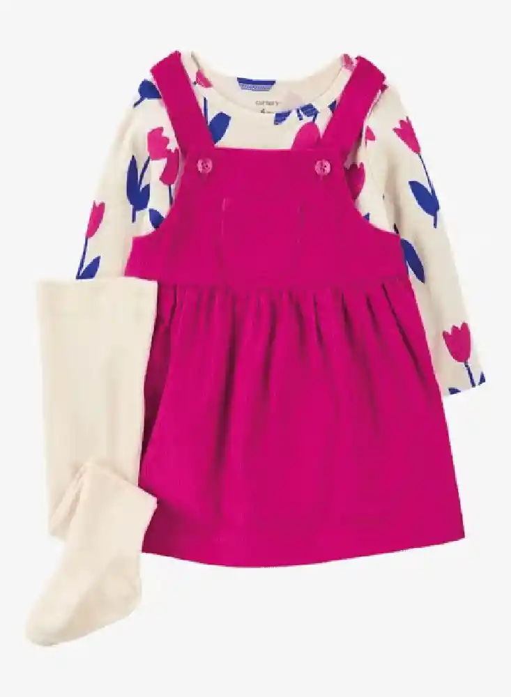 Vestido 3 Piezas Tulipanes Rosa Oscuro - Multicolor / 6 Meses