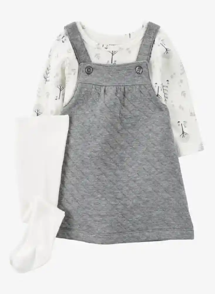 Vestido 3 Piezas Gris Arbolitos - Multicolor / 3 Meses