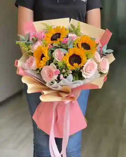 Flores Rosas Y Girasoles - Bouquet Dulce Amanecer