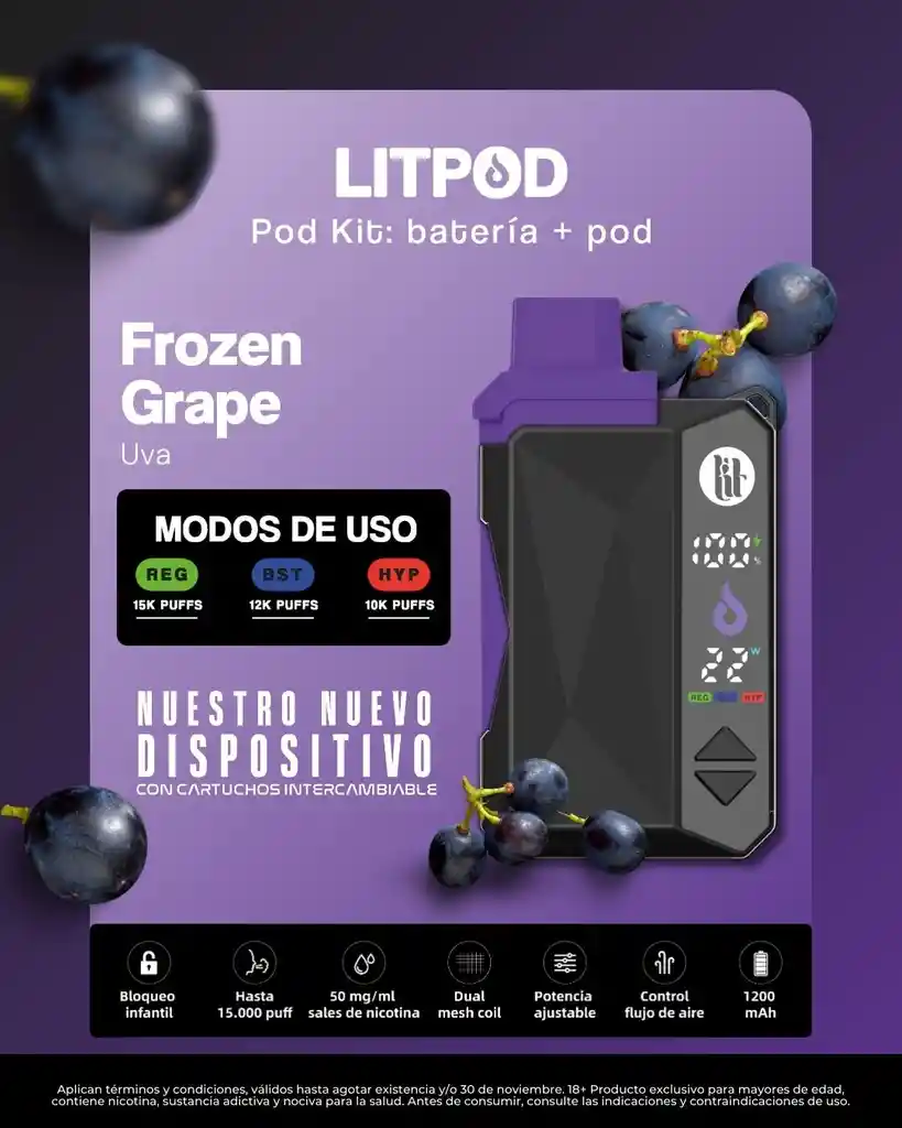 Lit Kit Frozen Grape 15k Puff