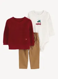 Conjunto 3 Piezas Cardigan Rojo - Multicolor / 0 Meses