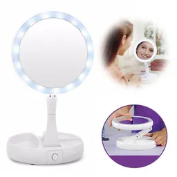 Espejo Led Maquillaje Plegable Doble Aumento Con Compartimiento