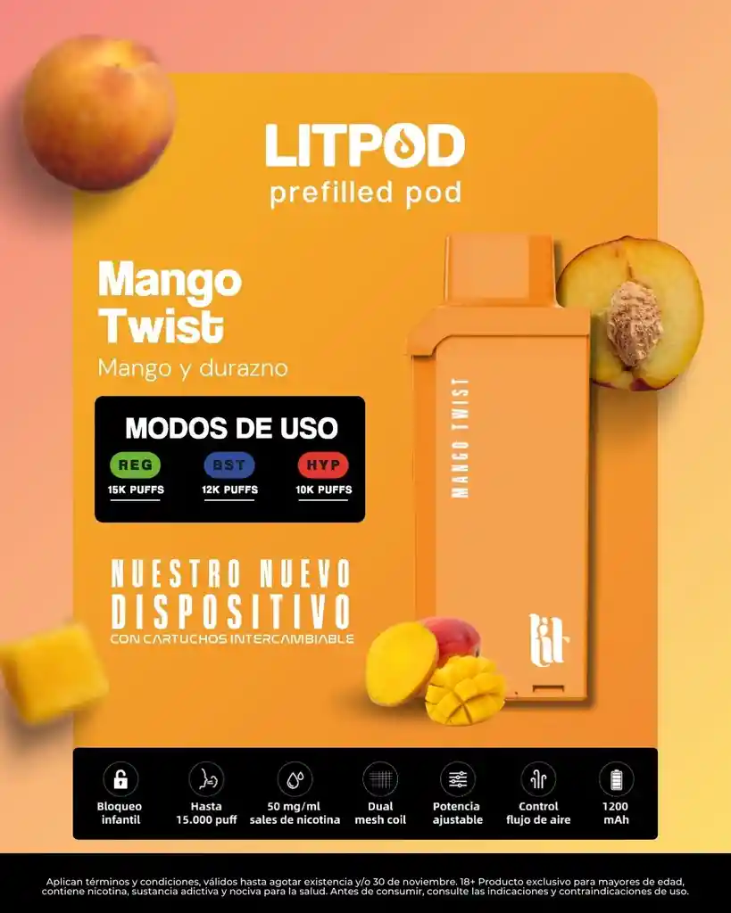 Lit Pod Mango Twist 15k Puff (no Incluye Bateria)