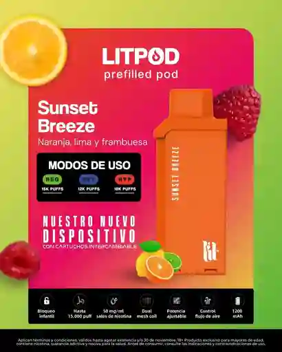Lit Pod Sunset Breeze 15k Puff (no Incluye Bateria)
