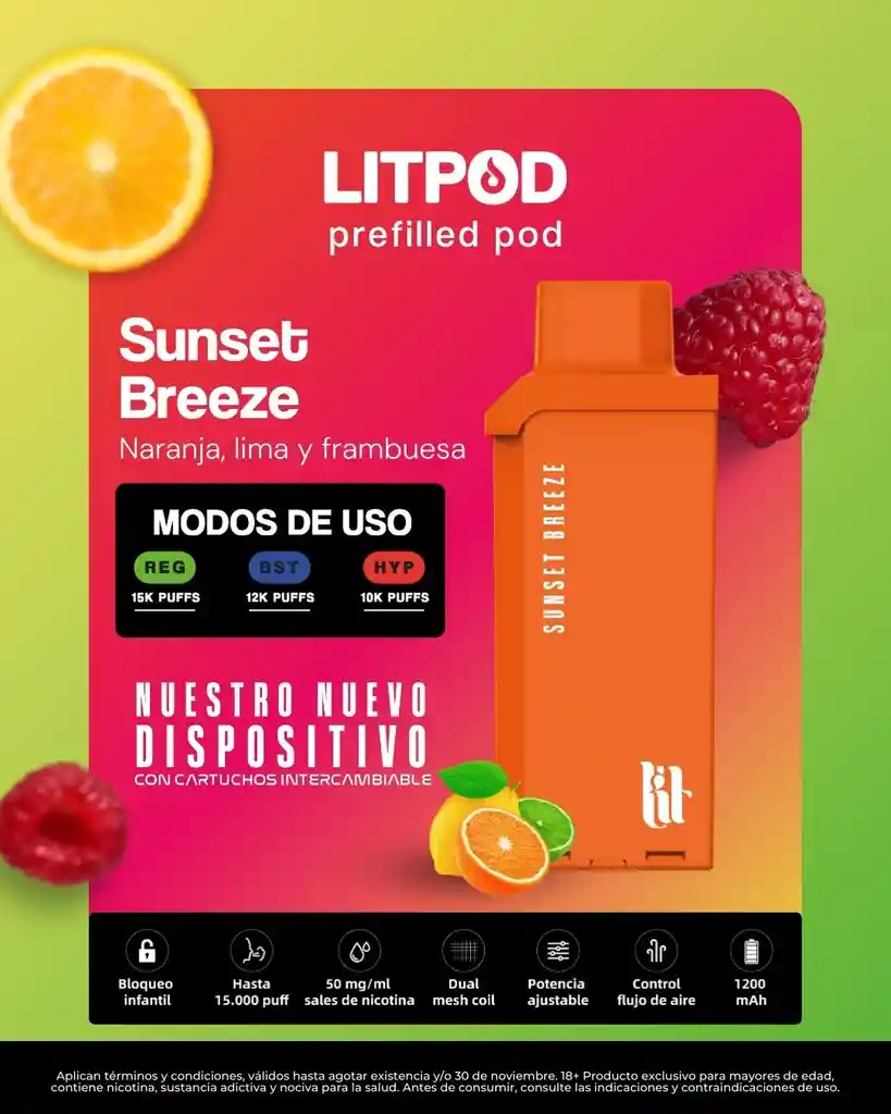 Lit Pod Sunset Breeze 15k Puff (no Incluye Bateria)