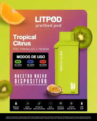 Lit Pod Tropical Citrus 15k Puff (no Incluye Bateria)