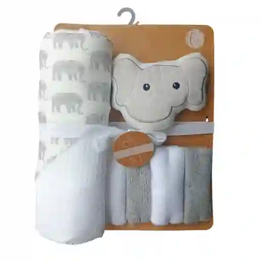Kit De Baño Elefante Niño 6pz Con Toalla Con Capucha Y Babitas, Set De Toalla Con Capucha, Paquete De 4 Babitas Para Bebé, Una Esponja Con Diseño Animado
