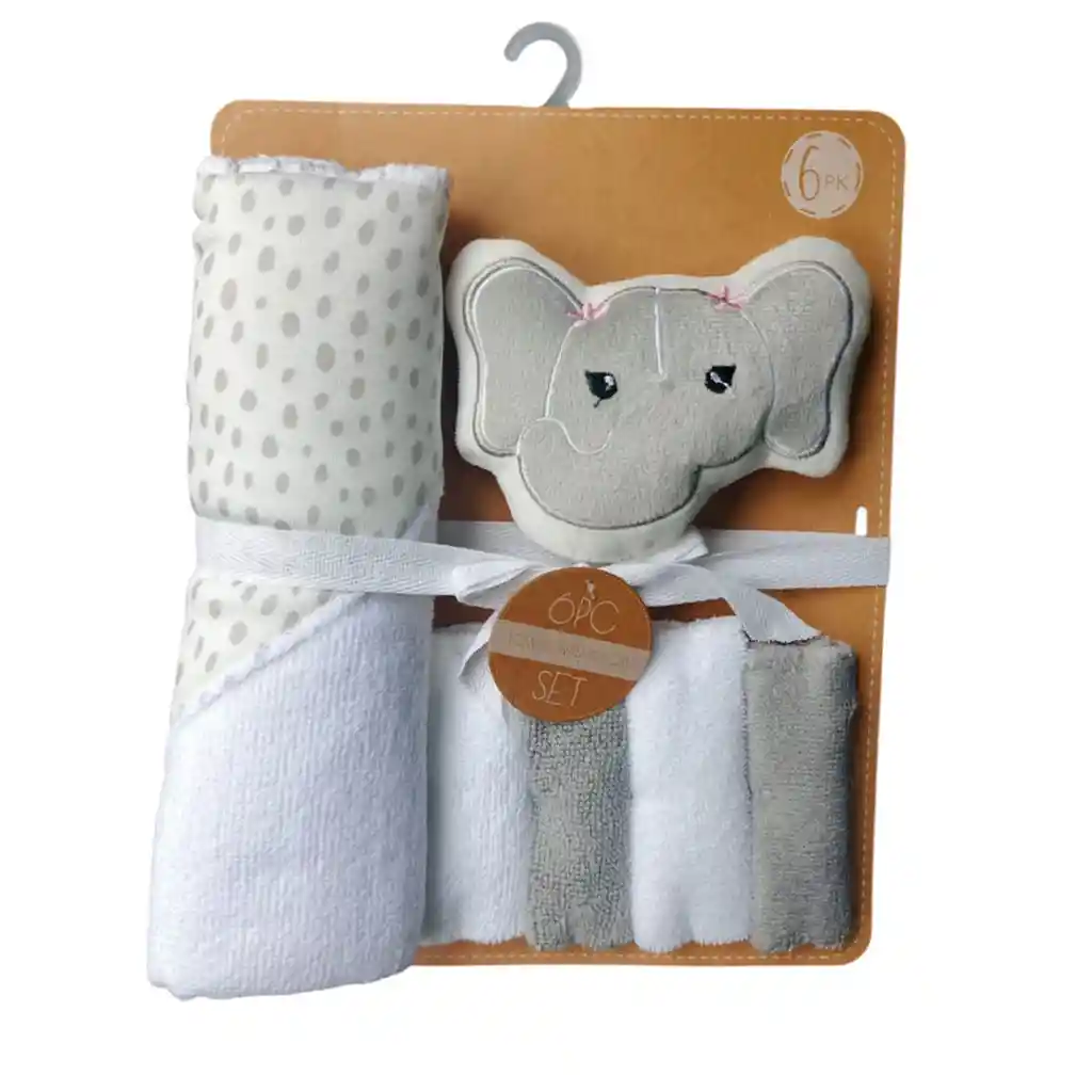 Kit De Baño Elefante Niña 6pz Con Toalla Con Capucha Y Babitas, Set De Toalla Con Capucha, Paquete De 4 Babitas Para Bebé, Una Esponja Con Diseño Animado