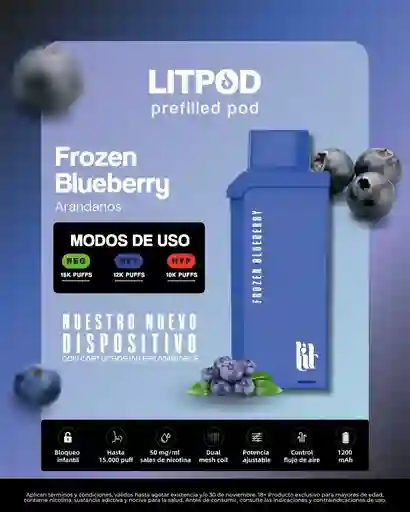 Lit Pod Frozen Blueberry 15k Puff (no Incluye Bateria)