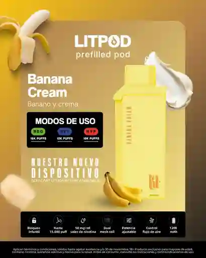 Lit Pod Banana Cream 15k Puff (no Incluye Bateria)