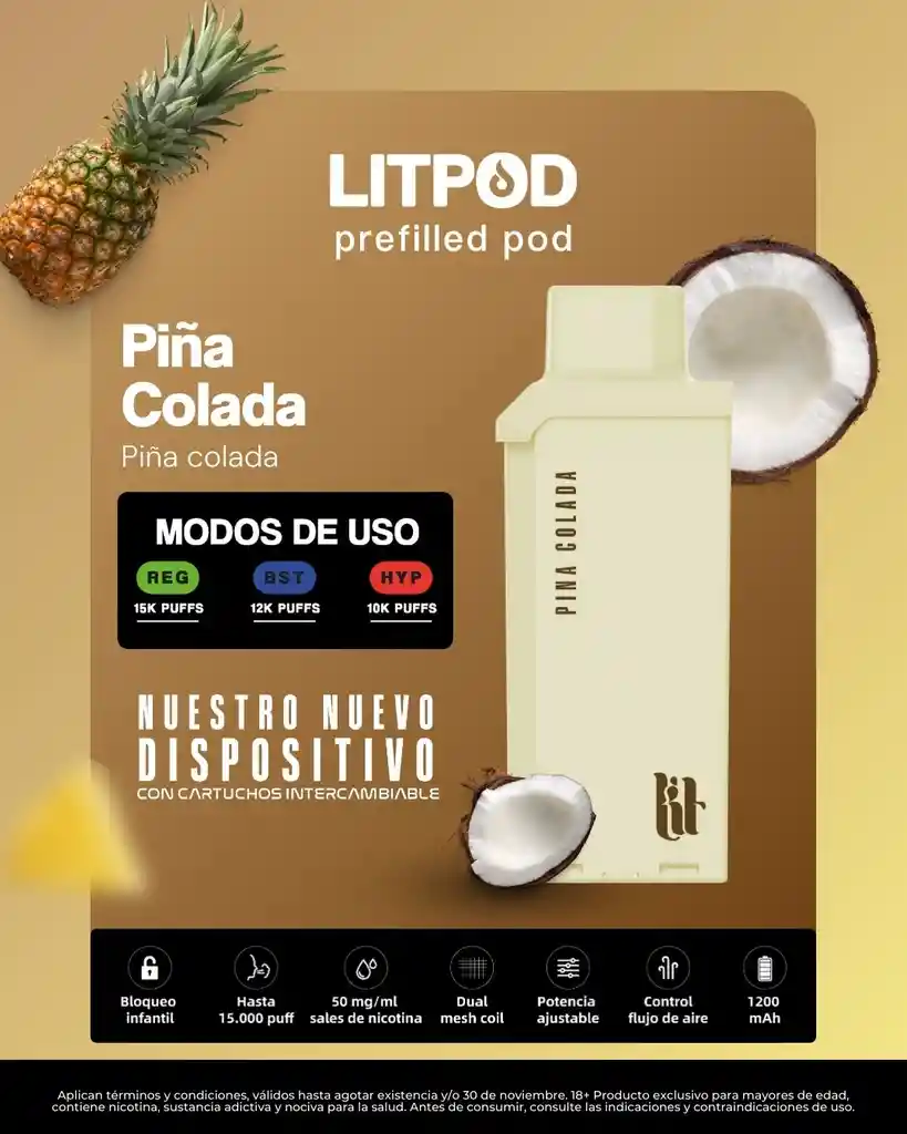 Lit Pod Piña Colada 15k Puff (no Incluye Bateria)