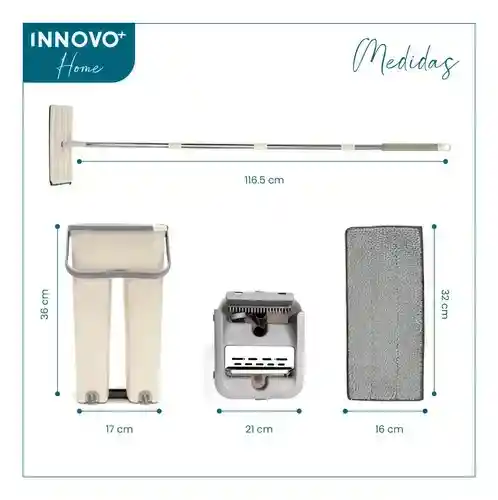 Trapero Plano Con Balde Escurridor Doble Compartimiento Beige 2 Mopas Innovo Home