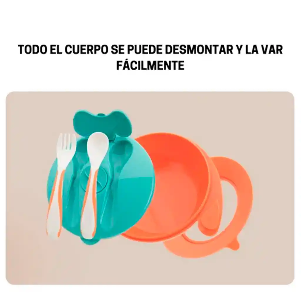 Set De Vajilla Celeste Que Incluye Cubiertos Y Tapa, Con Base De Succión, Desmontable Para Facilitar Su Limpieza, Tapa Para Guardar Los Cubiertos - Mumlove