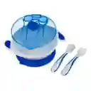 Set De Vajilla Azul Oscuro Que Incluye Cubiertos Y Tapa, Con Base De Succión, Desmontable Para Facilitar Su Limpieza, Tapa Para Guardar Los Cubiertos - Mumlove