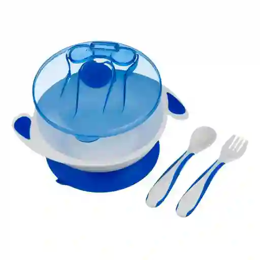 Set De Vajilla Azul Oscuro Que Incluye Cubiertos Y Tapa, Con Base De Succión, Desmontable Para Facilitar Su Limpieza, Tapa Para Guardar Los Cubiertos - Mumlove