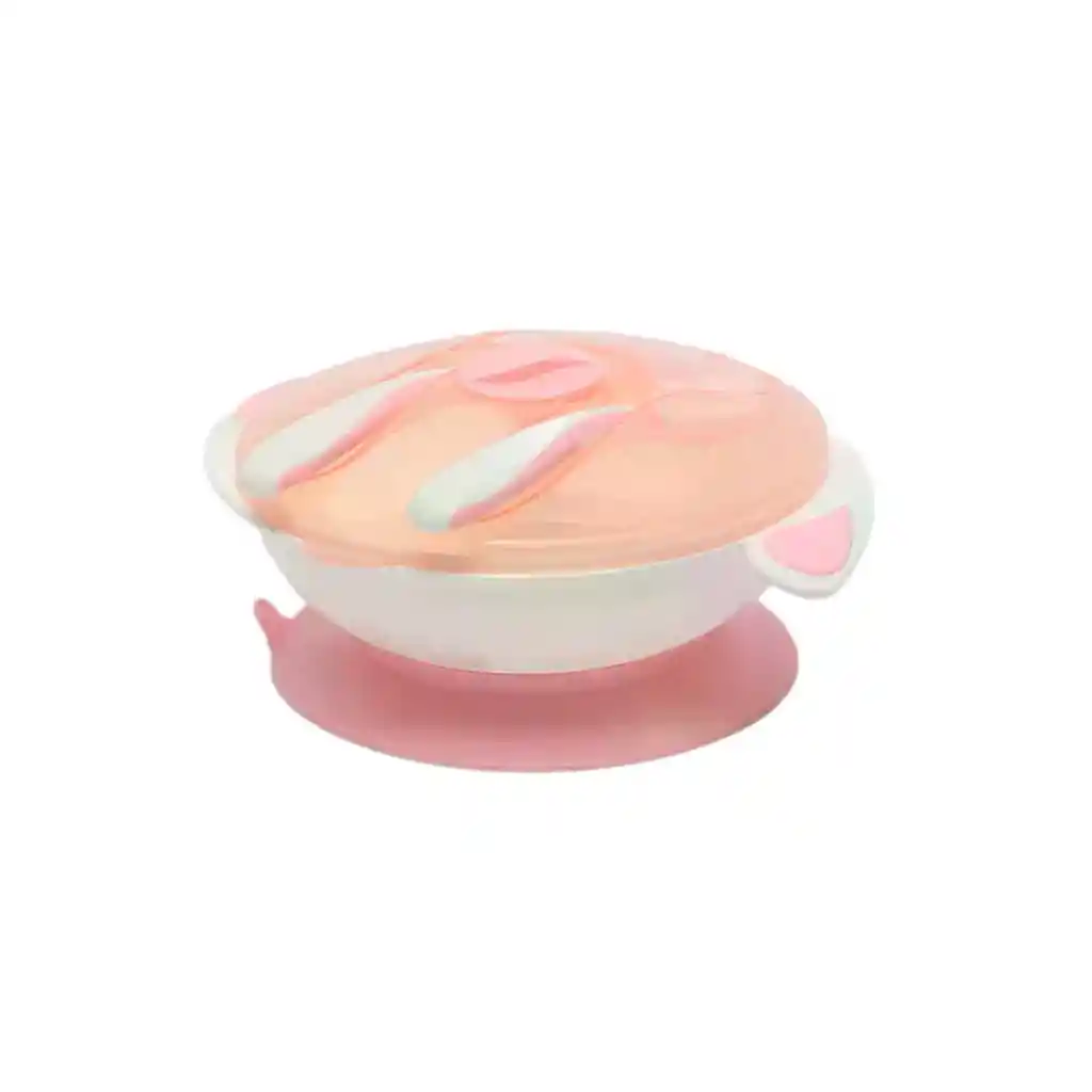 Set De Vajilla Rosada Que Incluye Cubiertos Y Tapa, Con Base De Succión, Desmontable Para Facilitar Su Limpieza, Tapa Para Guardar Los Cubiertos - Mumlove
