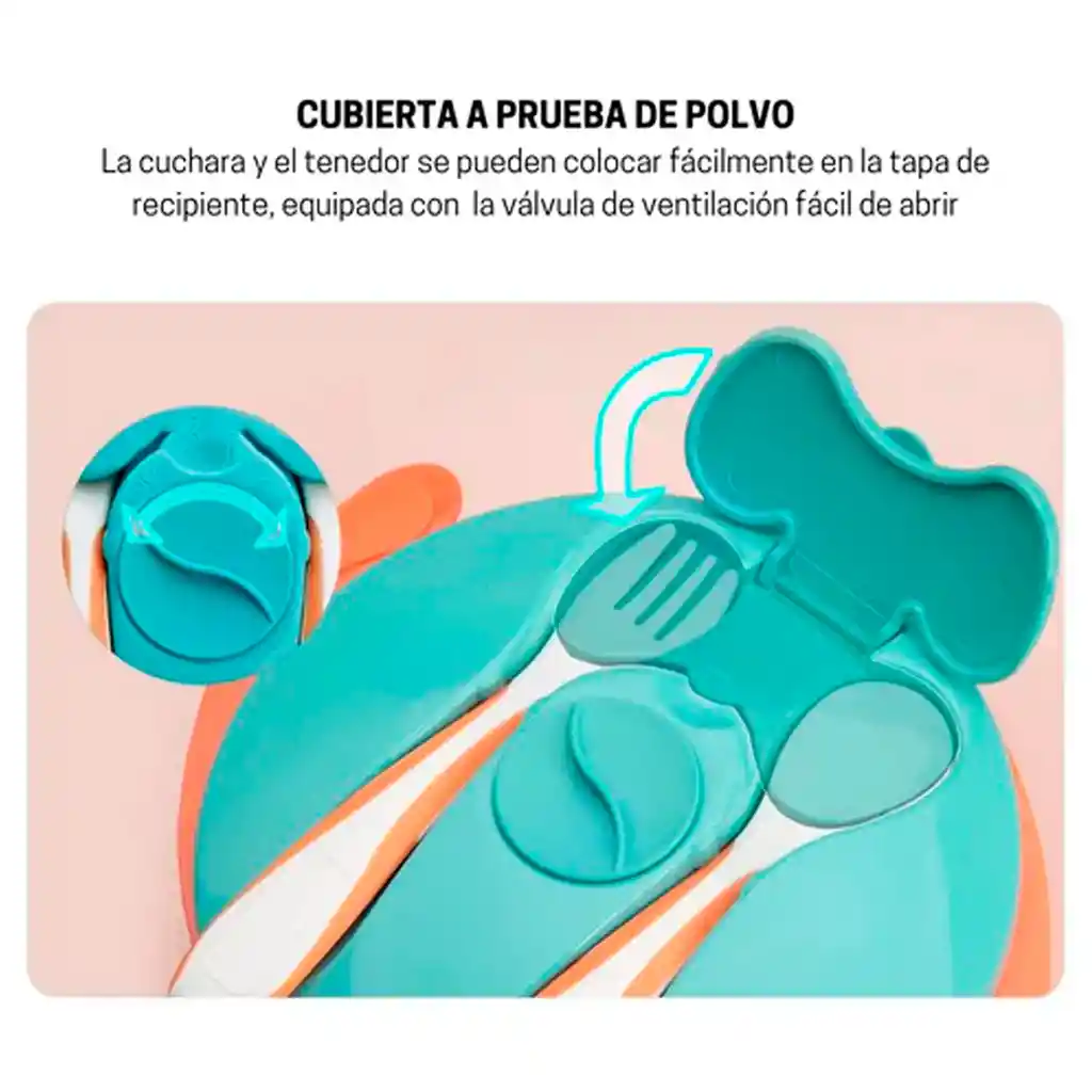 Set De Vajilla Rosada Que Incluye Cubiertos Y Tapa, Con Base De Succión, Desmontable Para Facilitar Su Limpieza, Tapa Para Guardar Los Cubiertos - Mumlove