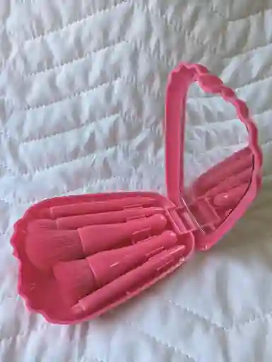 Kit De Brochas Con Espejo / Fucsia