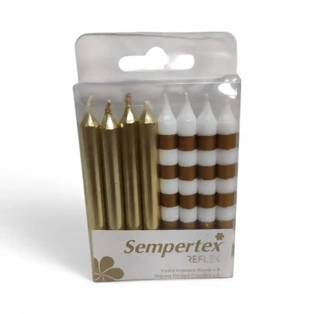 Vela Rayas Metal Blanco Dorado