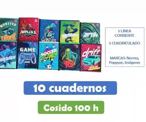 Cuaderno Cosido Niño De 100 Hojas X 10 Unidades