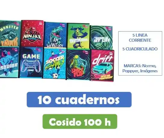 Cuaderno Cosido Niño De 100 Hojas X 10 Unidades