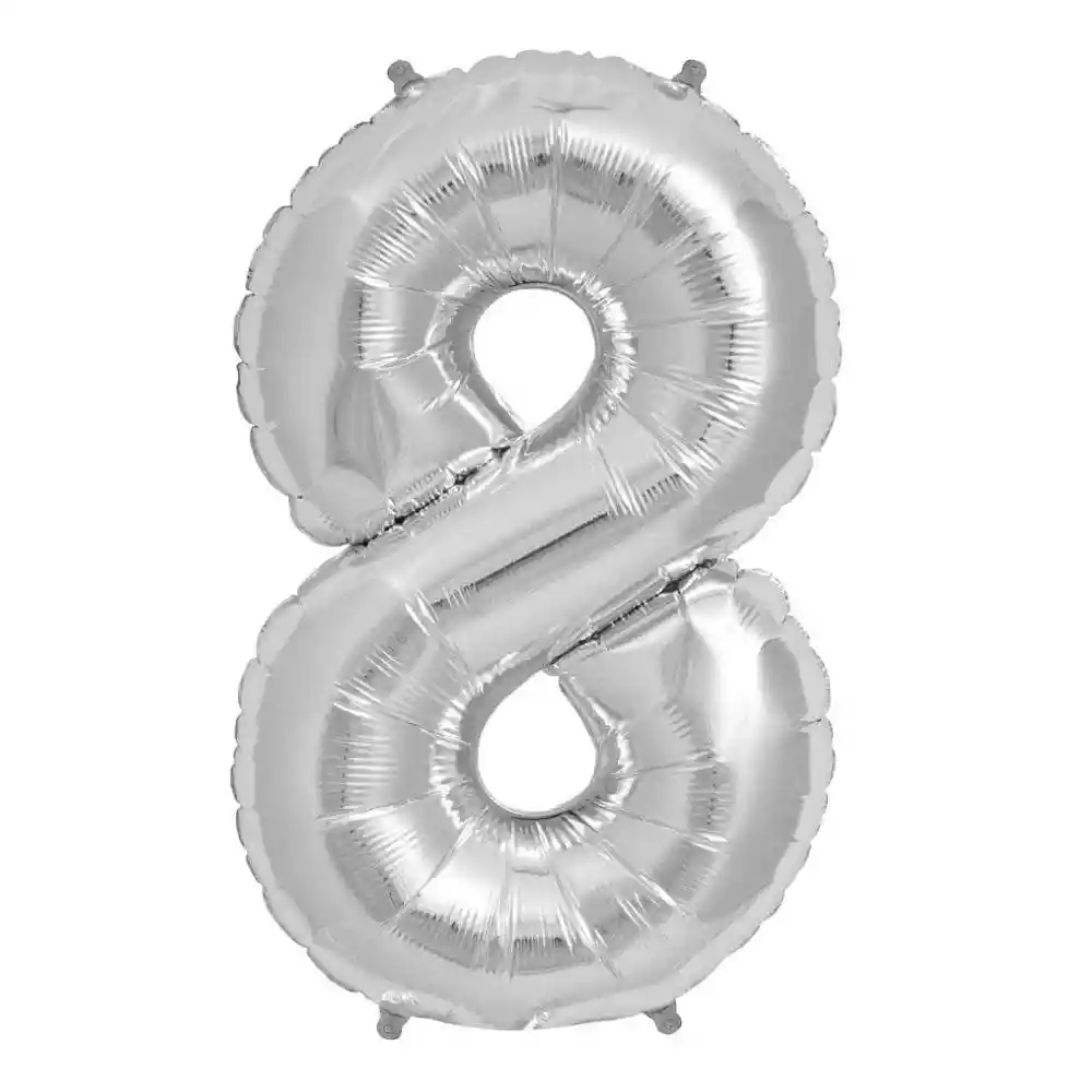 Globo Metalizado Número 8 Plata 32 Pulgadas
