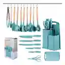 Set X19 Utensilios Cuchillos Para Cocina Con Tabla Para Picar Verde