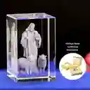 Lampara Cubo De Cristal 3d Base De Madera Luz Multicolor Jesus Pastor