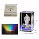 Lampara Cubo De Cristal 3d Base De Madera Luz Multicolor Jesus Pastor