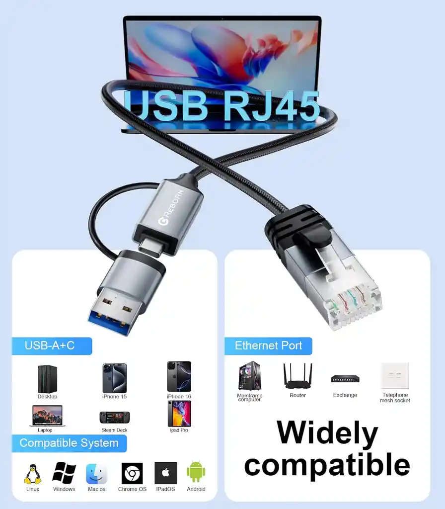 Adaptador De Red Usb Tipo C A Rj45 Gigabit Internet Pc Celu