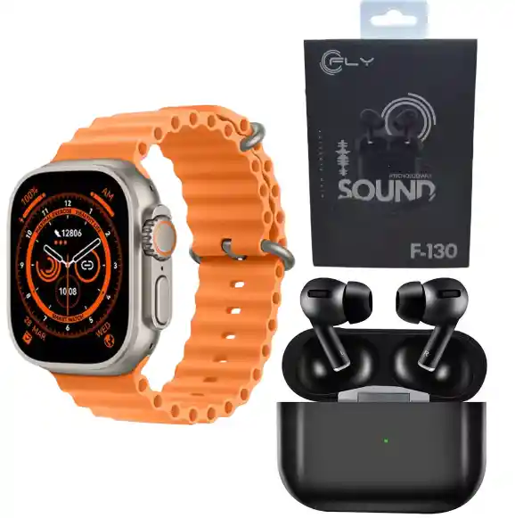 Set De Smartwatch T800 + Audifonos Fly 130 Negro