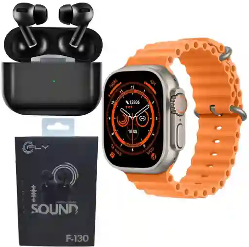 Set De Smartwatch T800 + Audifonos Fly 130 Negro