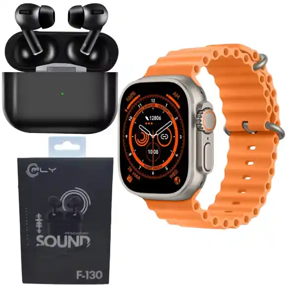 Set De Smartwatch T800 + Audifonos Fly 130 Negro