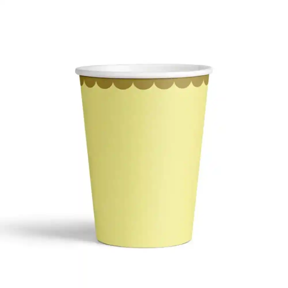 Vasos Amarillo Pastel Borde Dorado X 10 Und