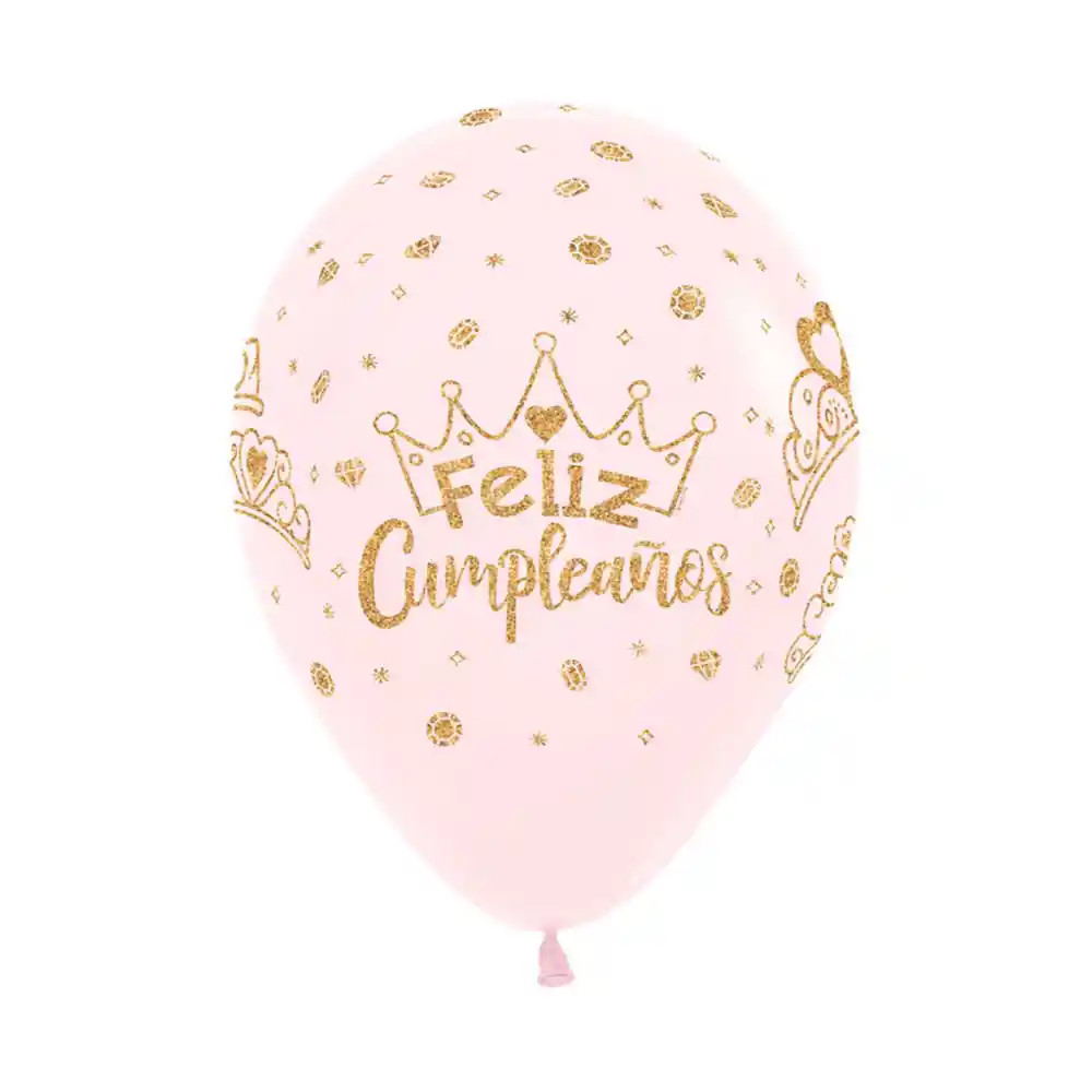 Globo R12 F.c Corona Escarchado Rosado Pastel X 12 Und