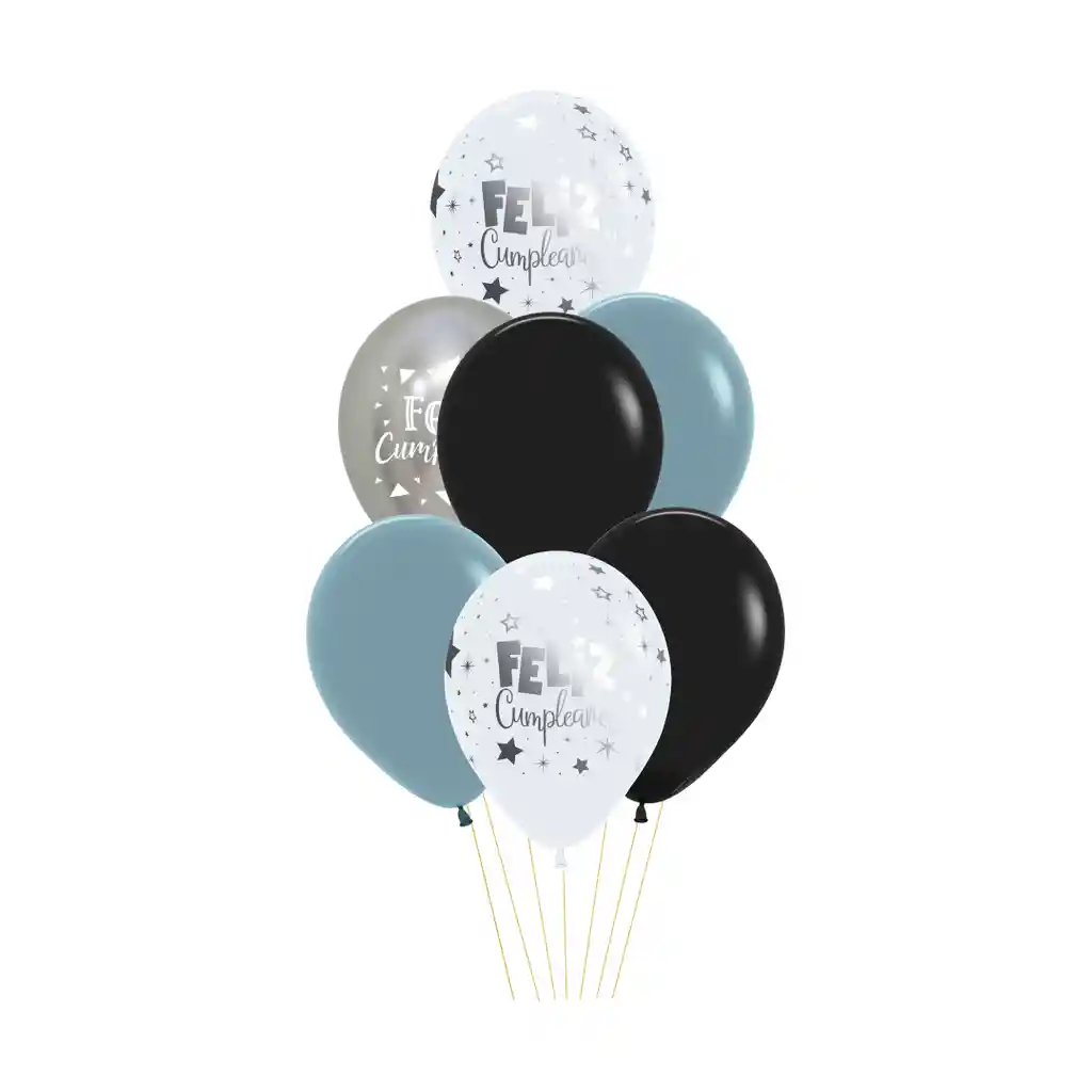 Kit Globos F.c Azul Plateado X 12 Und