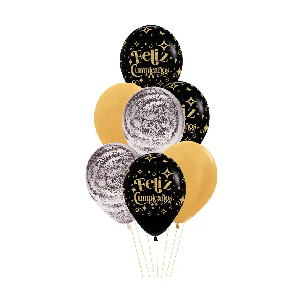 Kit Globos F.c Negro Dorado X 12 Und