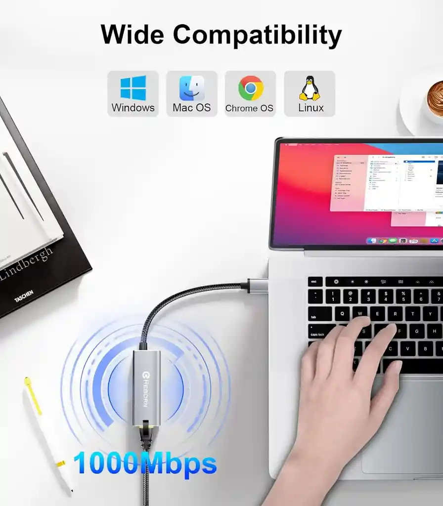 Adaptador Usb A Ethernet Rj45 Cable Nylon Gigabit