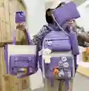 Mochila Escolar X 5 Piezas Combo Set Kawaii