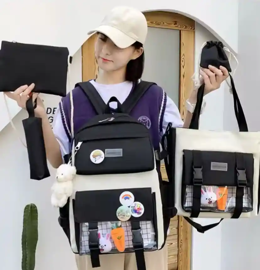 Mochila Escolar X 5 Piezas Combo Set Kawaii