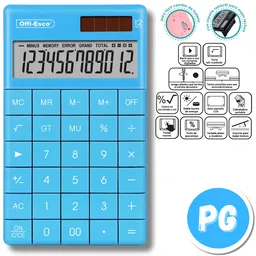 Calculadora Offiesco 12 Digitos De Escritorio Mediana Con Panel Solar 071 Azul Claro 17x10 Centimetros
