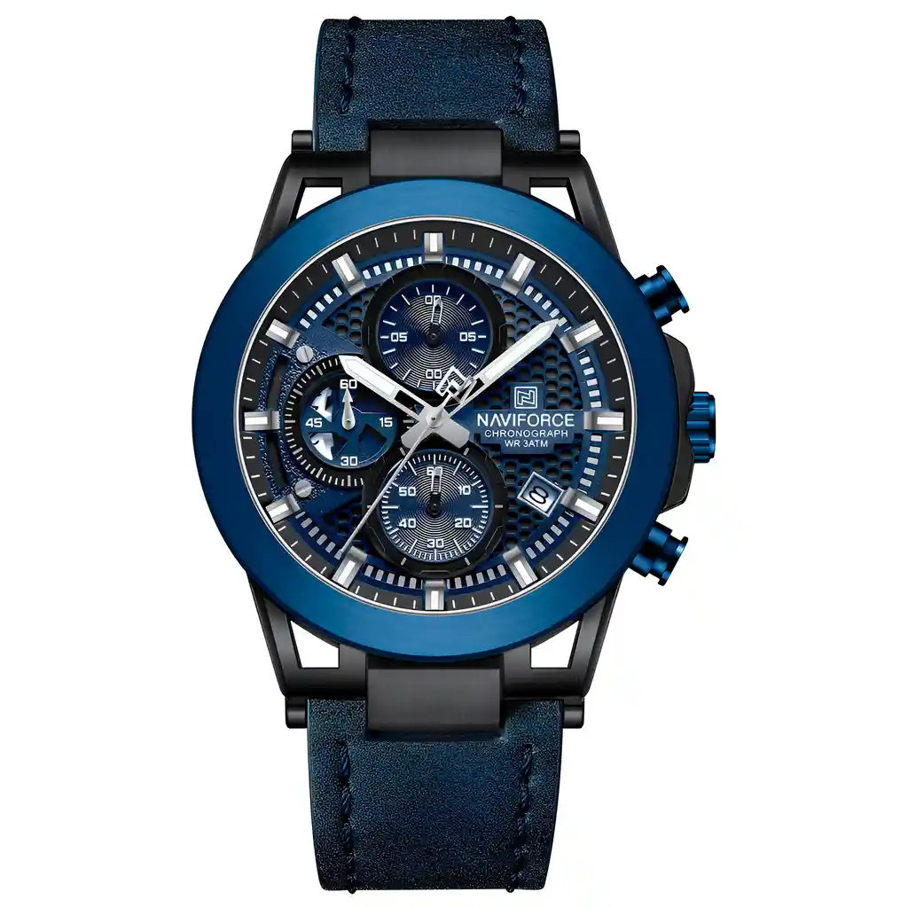 Reloj Naviforce Casual Nf8073 Crono Hombre Cuero + Estuche
