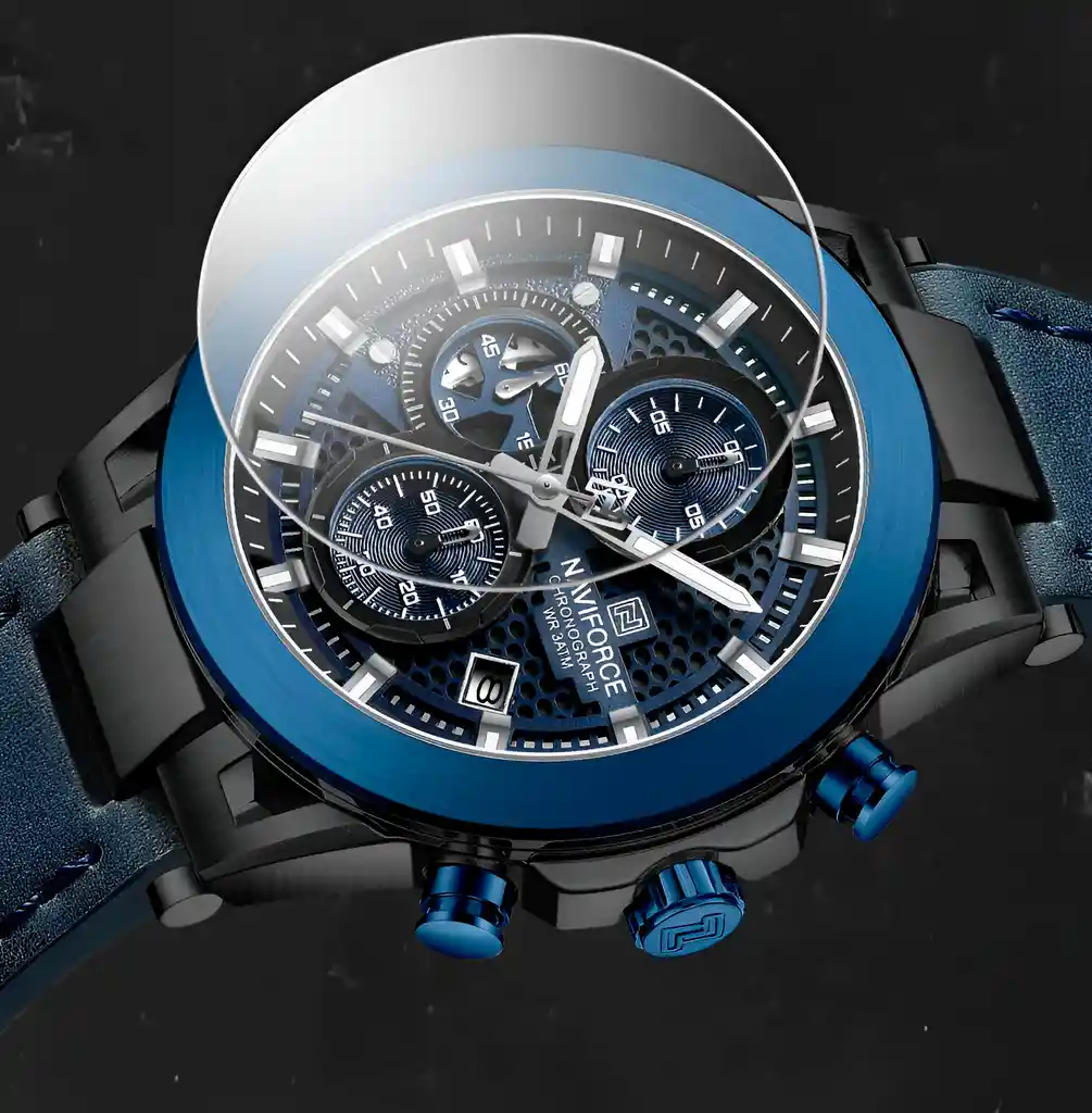 Reloj Naviforce Casual Nf8073 Crono Hombre Cuero + Estuche