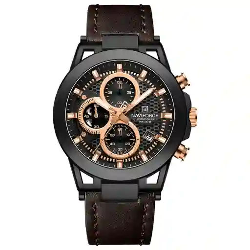 Reloj Naviforce Casual Nf8073 Crono Hombre Cuero + Estuche