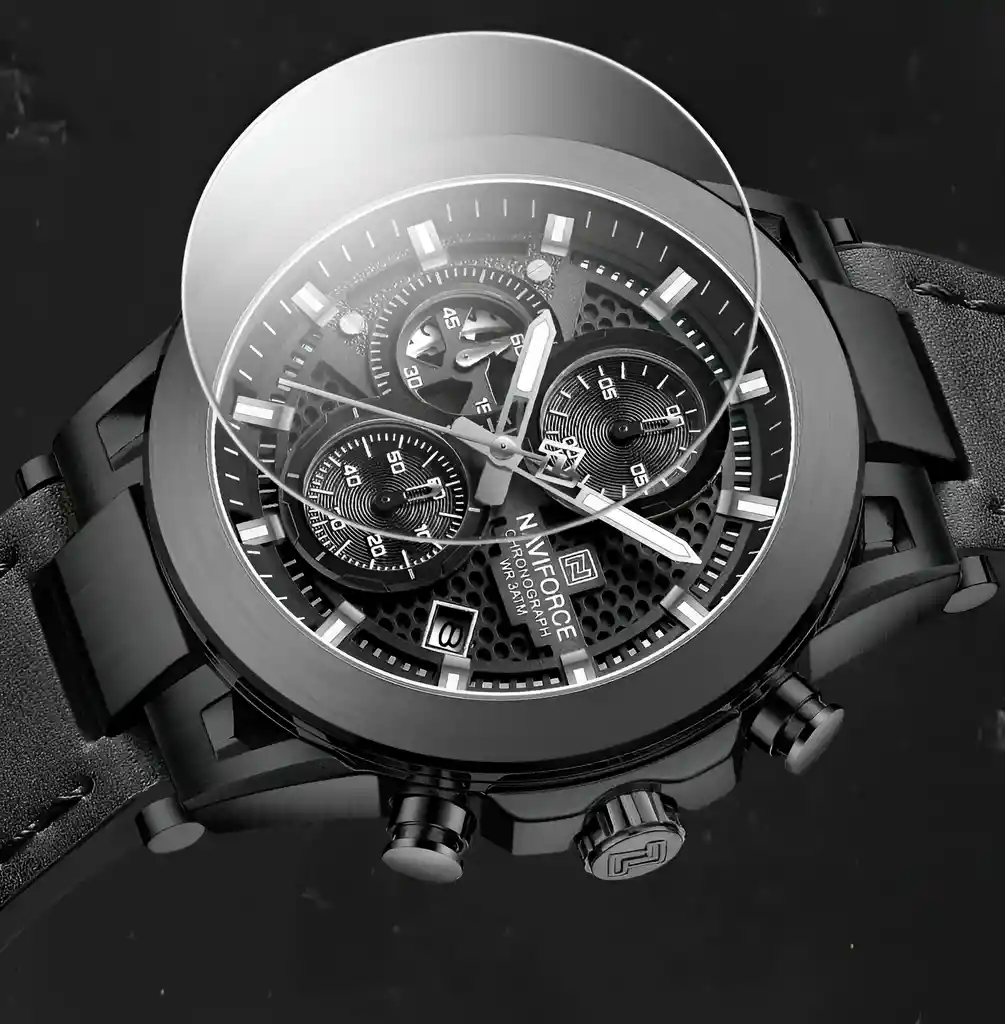Reloj Naviforce Casual Nf8073 Crono Hombre Cuero + Estuche