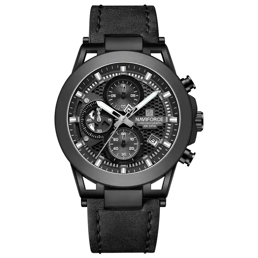 Reloj Naviforce Casual Nf8073 Crono Hombre Cuero + Estuche