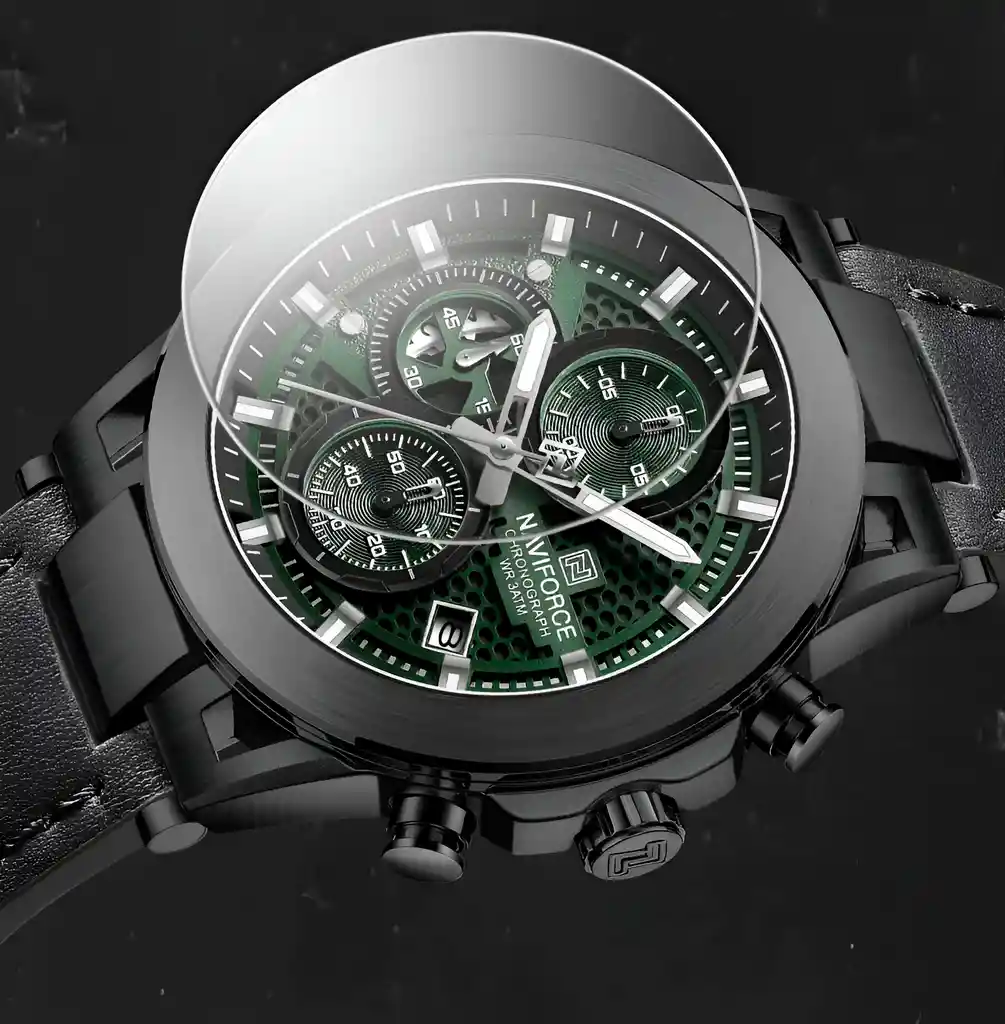 Reloj Naviforce Casual Nf8073 Crono Hombre Cuero + Estuche