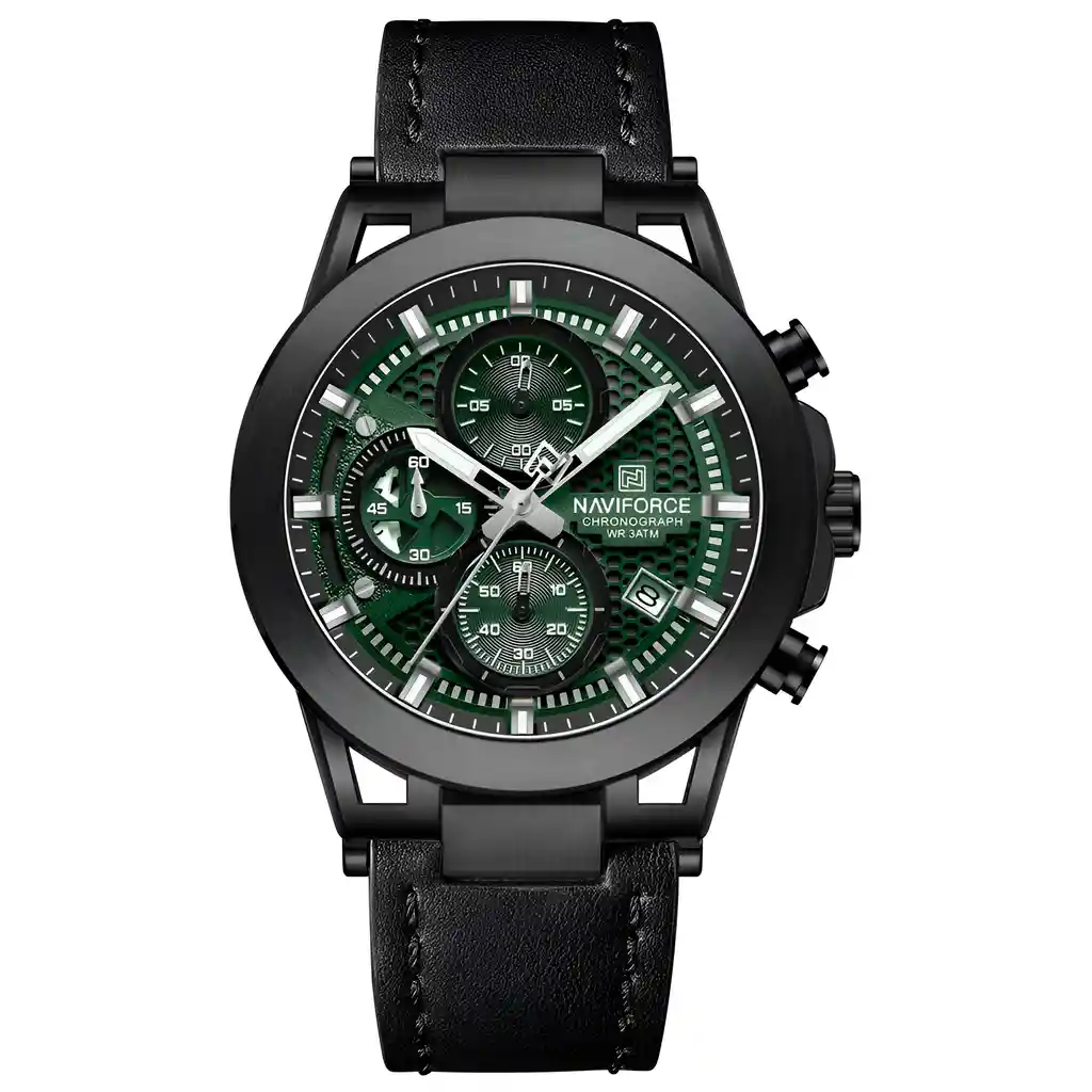 Reloj Naviforce Casual Nf8073 Crono Hombre Cuero + Estuche
