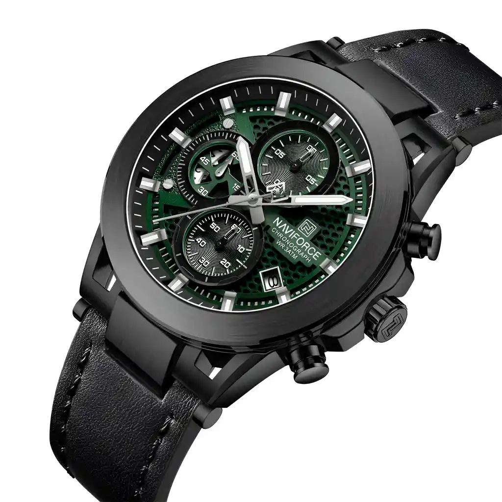 Reloj Naviforce Casual Nf8073 Crono Hombre Cuero + Estuche