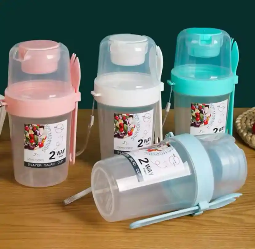 Vaso Parfait Cereal Yogurt O Ensalada Cuchara Tenedor Salsera